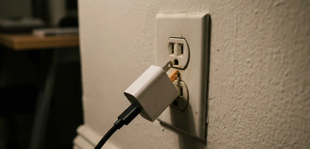 コンセントから抜けかけている充電器