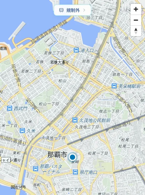 規制時間外のちゅらPIN!。同じ区間がグレーで表示され、上部に「規制外」と表示されている