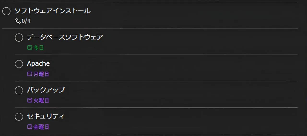 期限設定されたタスク一覧の例